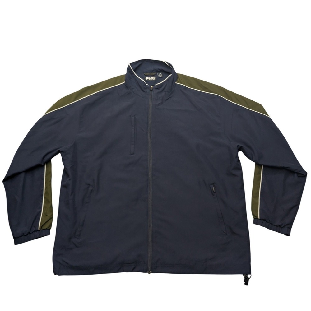 Ping Golf Jacket Mens Large Navy Blue Olive Green Full Zip Windbreaker Mock Neck